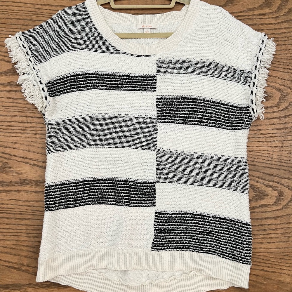 Ella Moss Striped Knit Short Sleeve Sweater